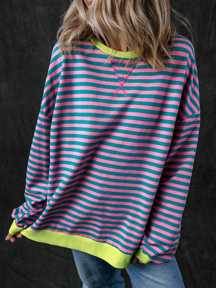 Camisola de Malha com Blocos de Cor e Riscas para Mulher em Tamanho Grande por atacado de Suhkasana