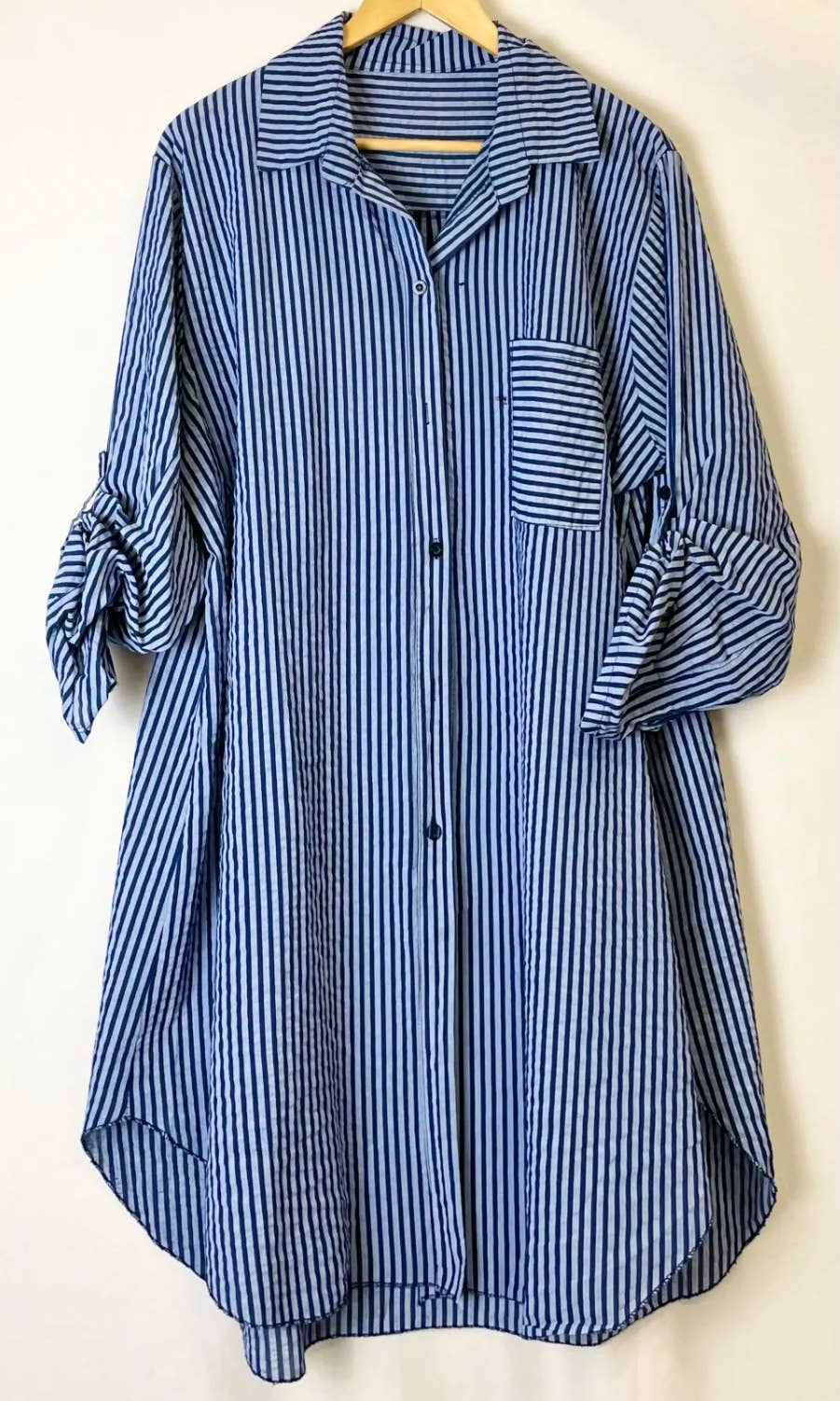 LOOWIE - Wholesale Dress - Women's - 780 Italian Striped Cotton Oversize Shirt Dress Cover Up1