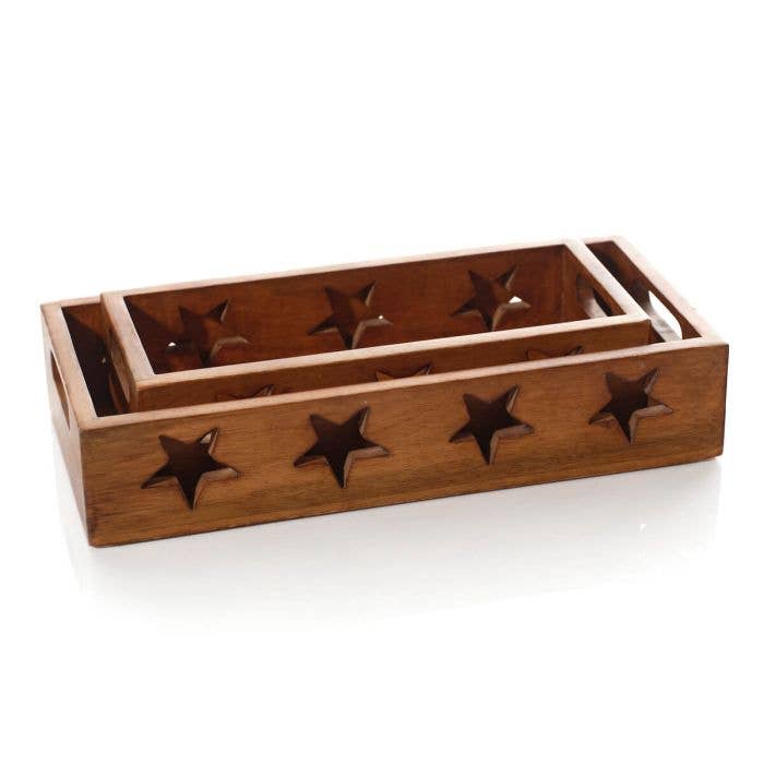 Langs - Wholesale Decorative Tray - Mango Wood Set of 2 Star Cut Out Slim Tray3