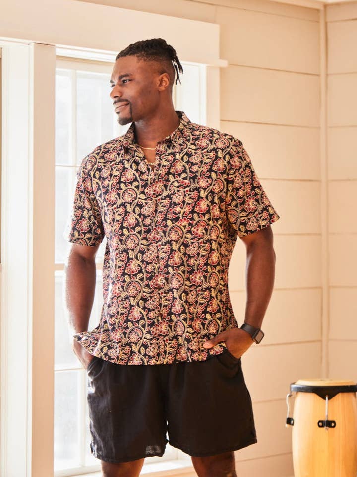 One World Brothers - Wholesale Button Down Shirt - Men's - Night Bloom Short Sleeve Shirt0