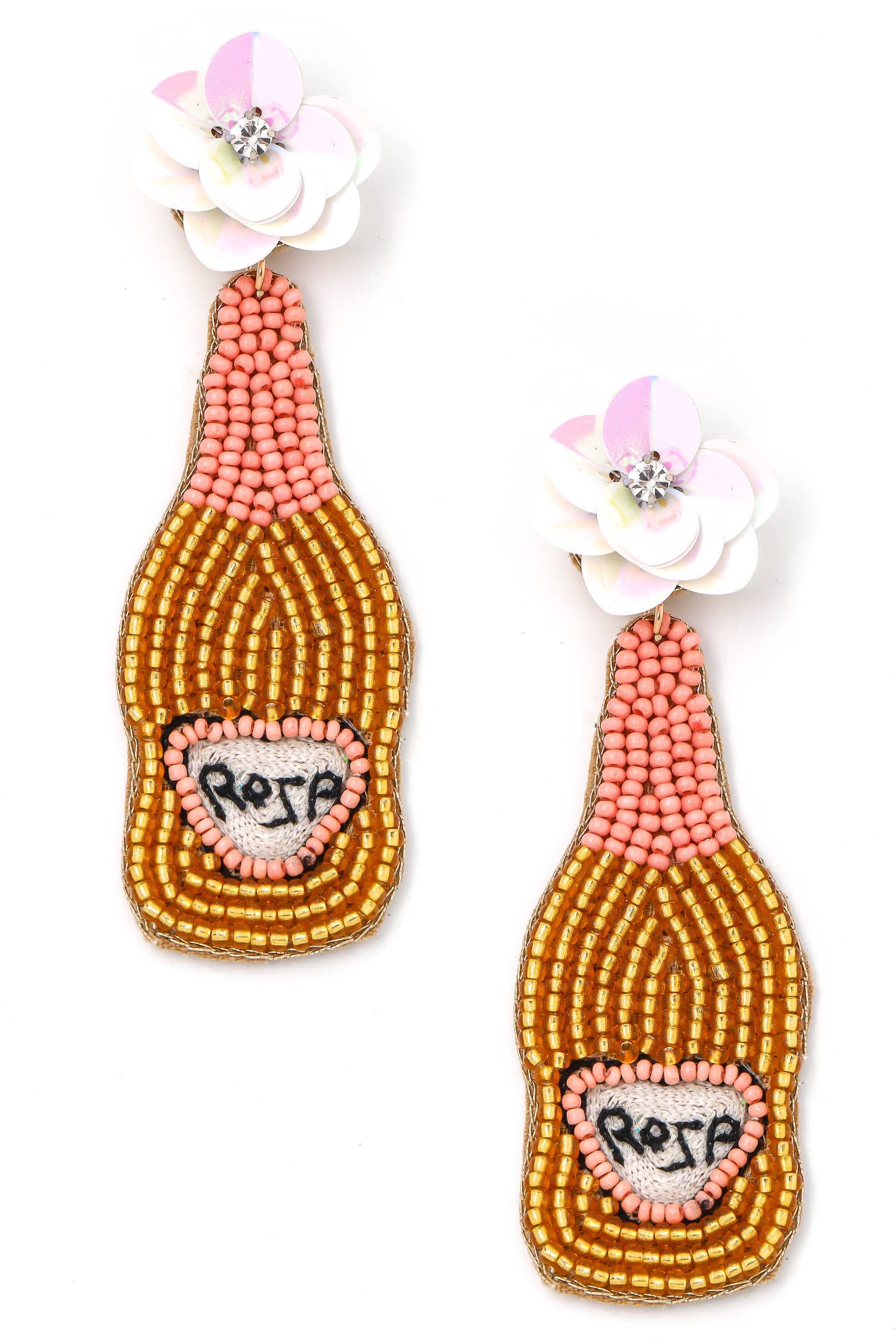 Anarchy Street - Wholesale Dangle Earrings - Floral Beaded Rose Champagne Bottle Earrings0
