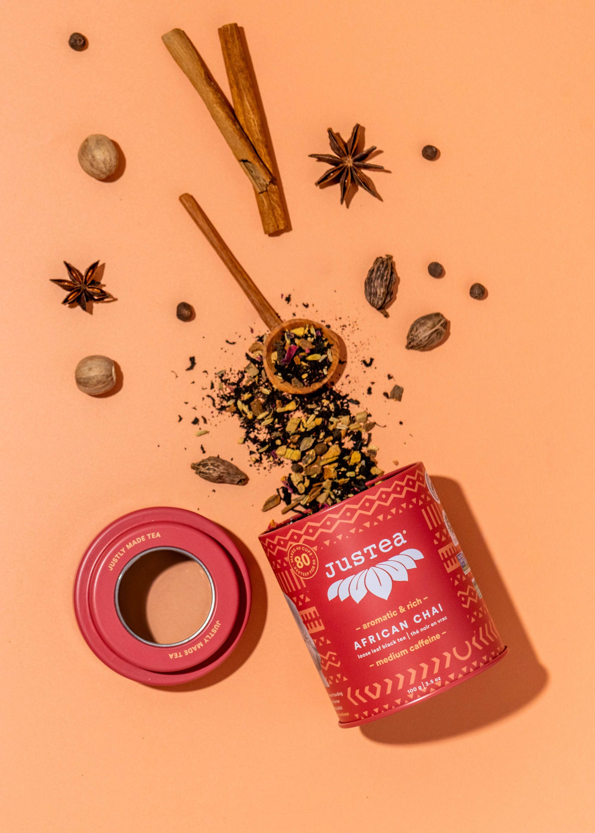 JusTea (No Import Fees to USA) - Wholesale Loose Tea - African Chai Tin & Spoon - Organic, Fair-Trade, Black Tea6