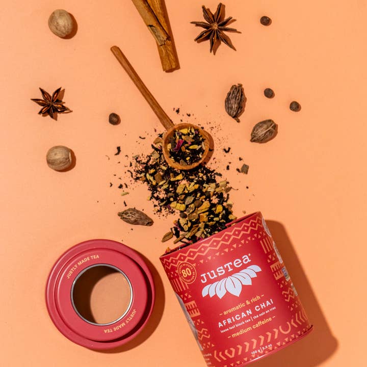 JusTea (No Import Fees to USA) - Wholesale Loose Tea - African Chai Tin & Spoon - Organic, Fair-Trade, Black Tea6