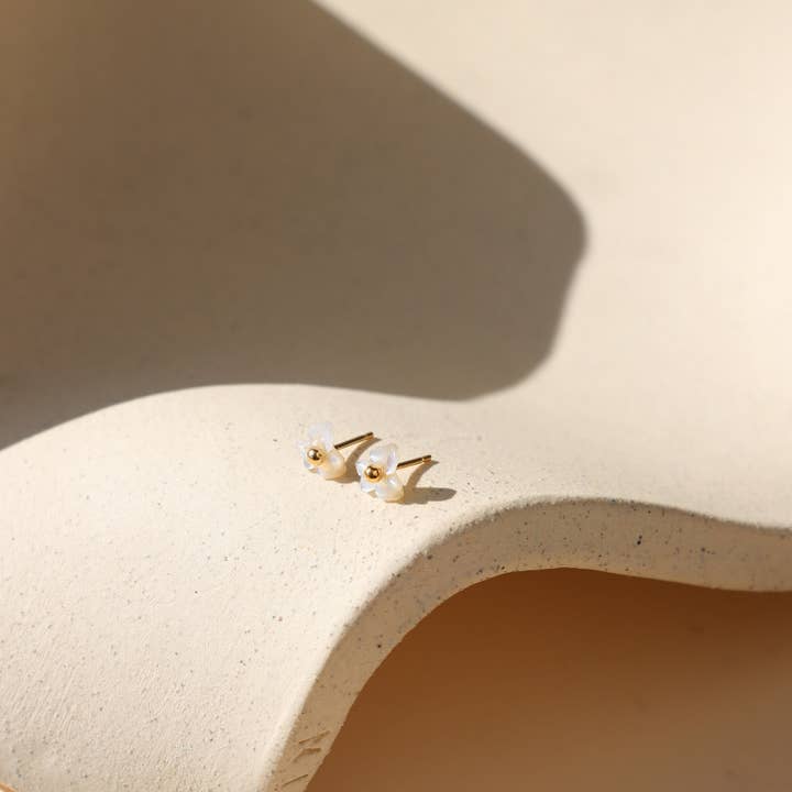 Mother of Pearl Flower Studs I Easter Jewelry for wholesale by Token Jewelry