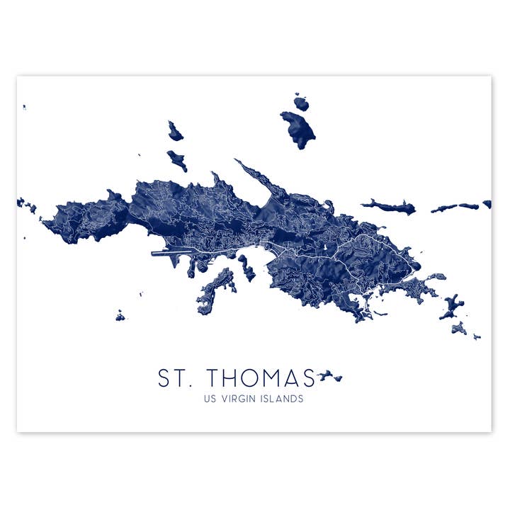 St. Thomas Map Print - Map of St Thomas US Virgin Islands, USVI for wholesale by Maps As Art