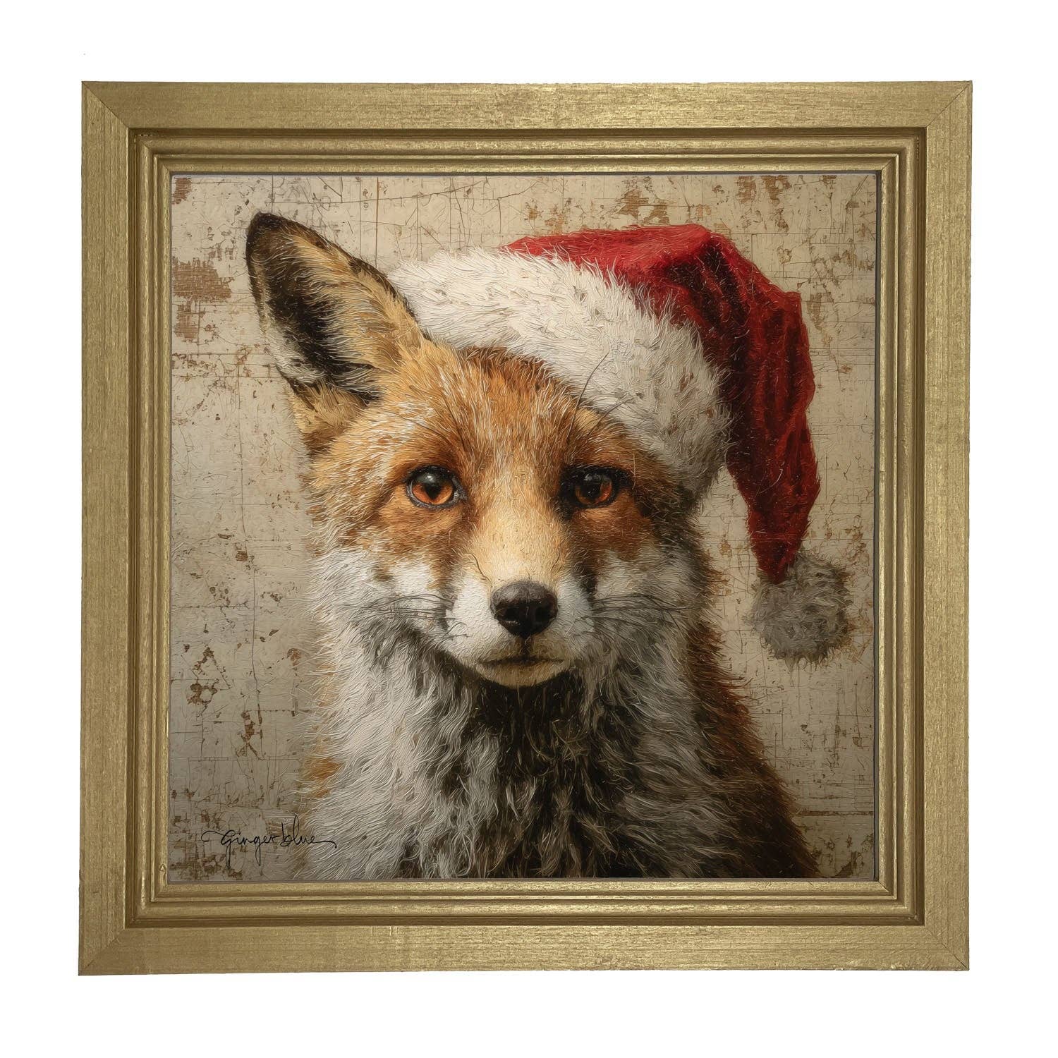 ginger blue - Wholesale Christmas Wall Art - Santa Hat Fox13