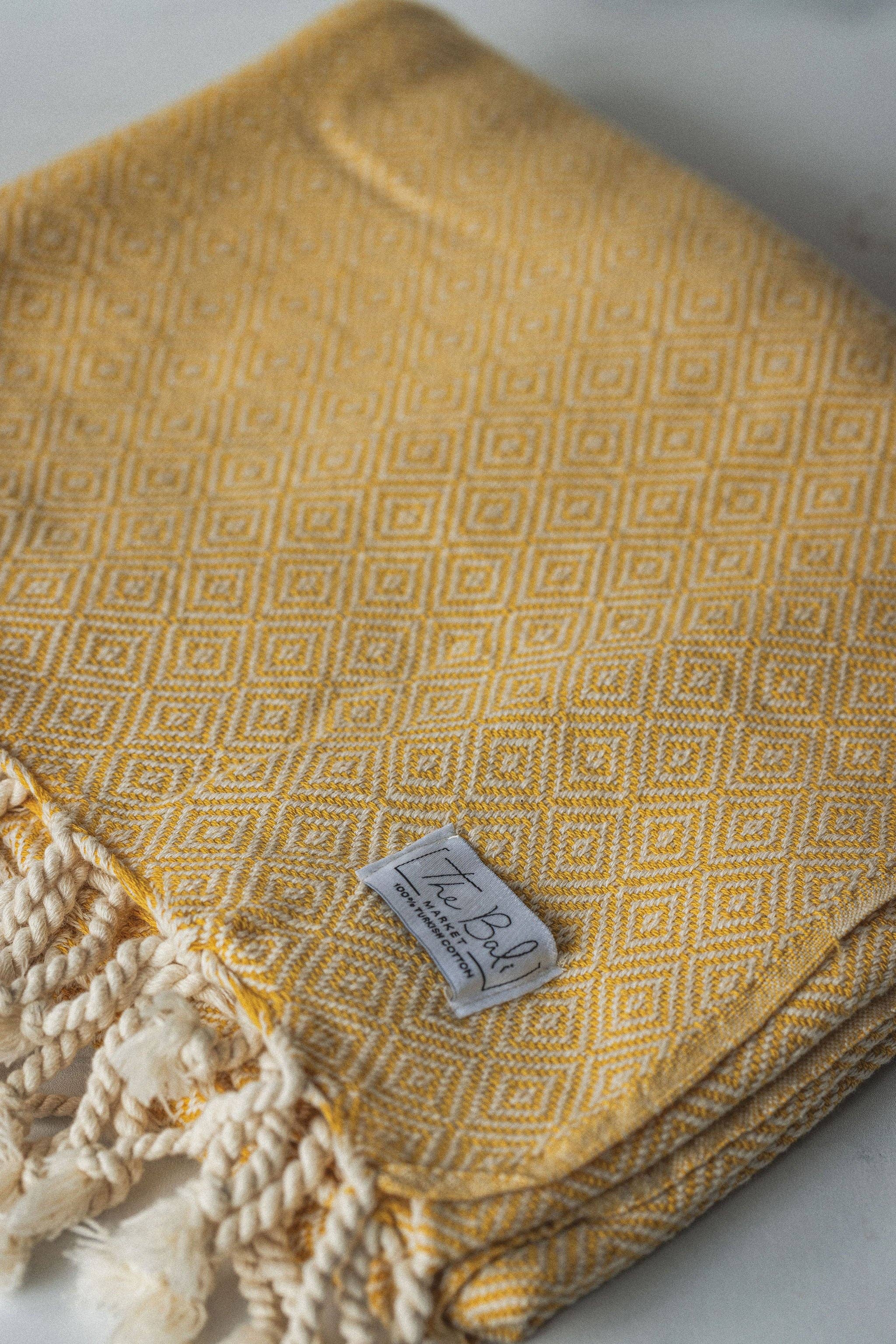 The Bali Market - Vente Serviettes de bain - Serviette de bain Diamond Design à pompons non blanchis9