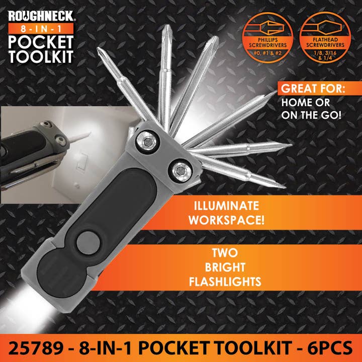 Roughneck 8-In-1 Pocket Multi-Tool with Lights - 6/Display for wholesale by Novelty Brands