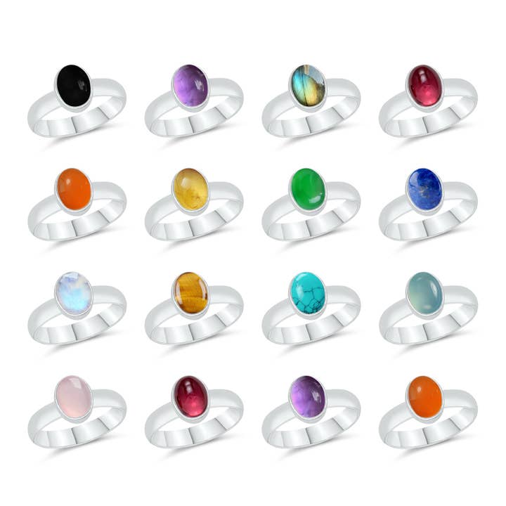 Gladde Effen Edelsteen Ringen – Multi-Vorm | Zilver / 18K Goud / 18K Rosé | Bundels voor wholesale door Handmade Jewels