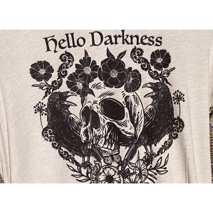 Outer Place - Wholesale Screen Printed T-Shirt - Women's - Hello Darkness My Old Friend | Crow and Skull Tee