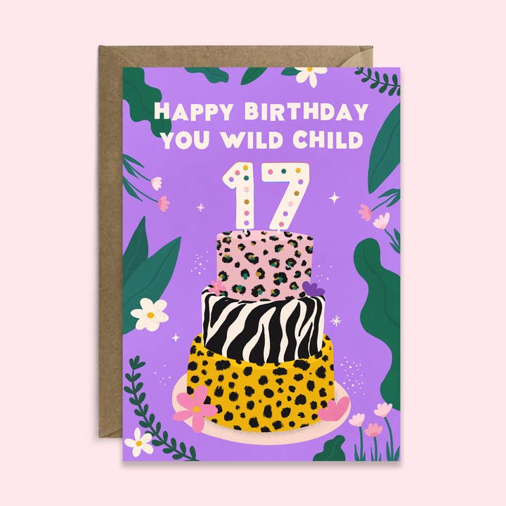 Cartão Milestone do 17º Aniversário por atacado de Tikkled Pink