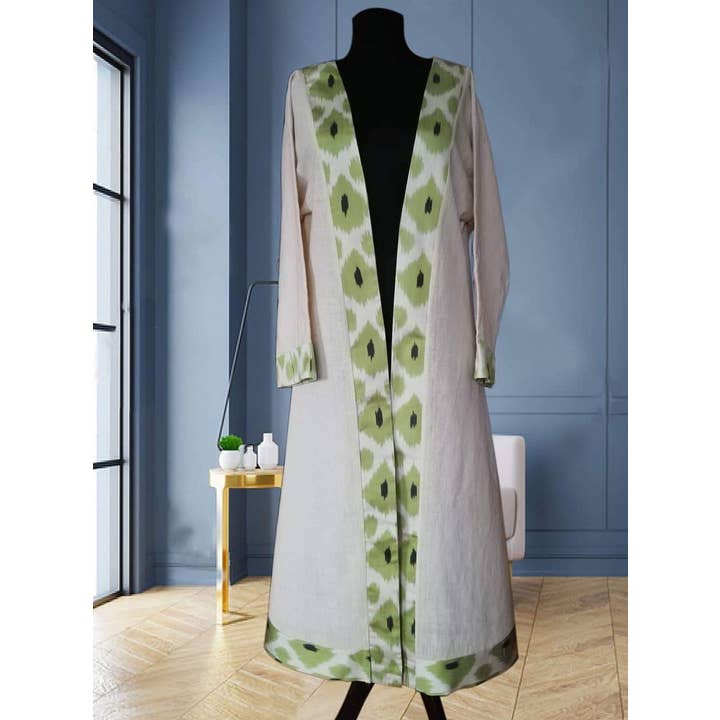 Handwoven Organic Linen-Silk Ikat Caftan for wholesale by MIASETA