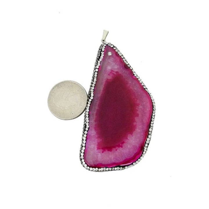 Rock Paradise - Wholesale Individual charm/pendant - Crystal Pink Agate Slice Pendant with Rhinestone edges1
