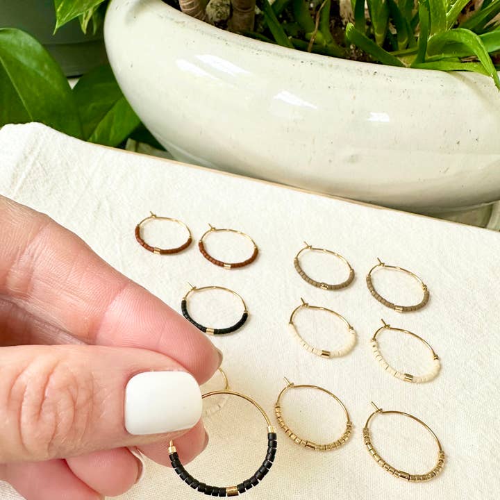 Tiny Muted Gold Bar Hoop Earrings for wholesale by Ocean Breakup