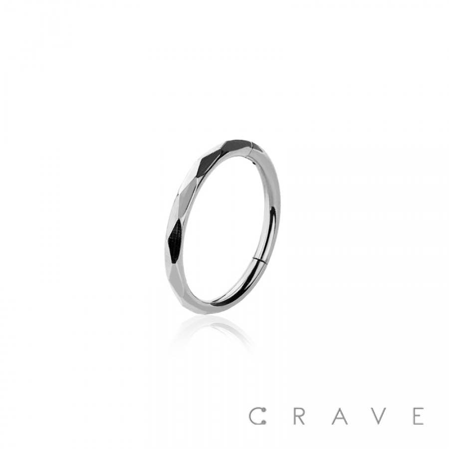 CRAVE - Wholesale Hoop Earrings - 316L SURGICAL STEEL HINGED SEGMENT DENTED CLICKER HOOP4