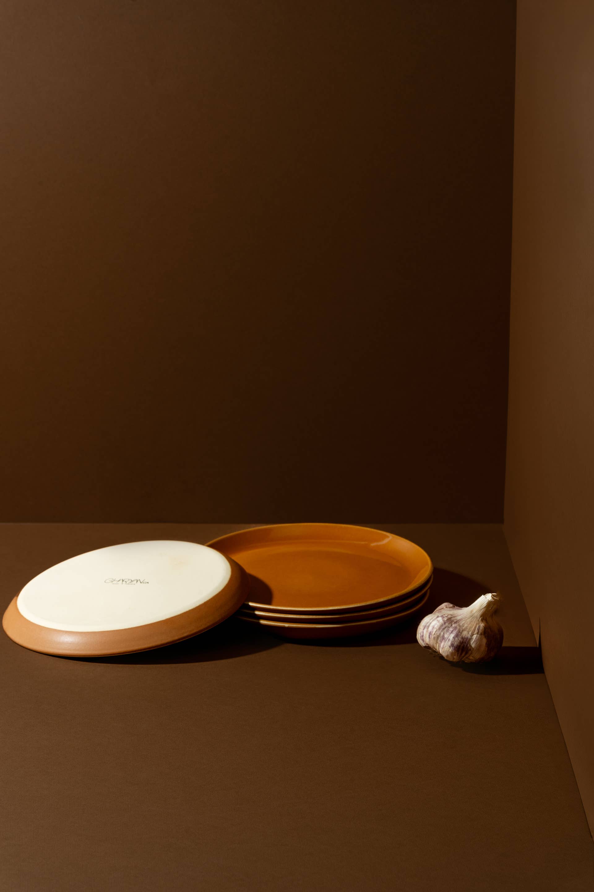 GHARYAN Stoneware & Olive Wood Tableware | Ships from USA - Wholesale Dinner Plate - Handmade Stoneware Flat Dessert Plate | Epa 7.9"3