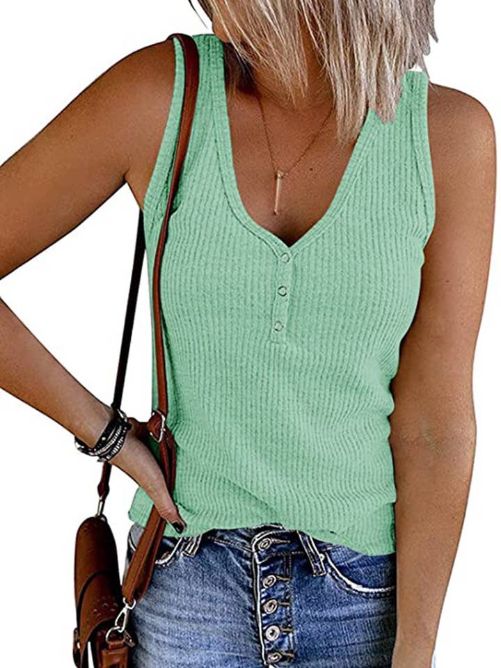 Lily Clothing - Wholesale Tank Top - Women's - SOLID COLOR V-NECK BREASTED SLIM-FIT KNIT VEST15