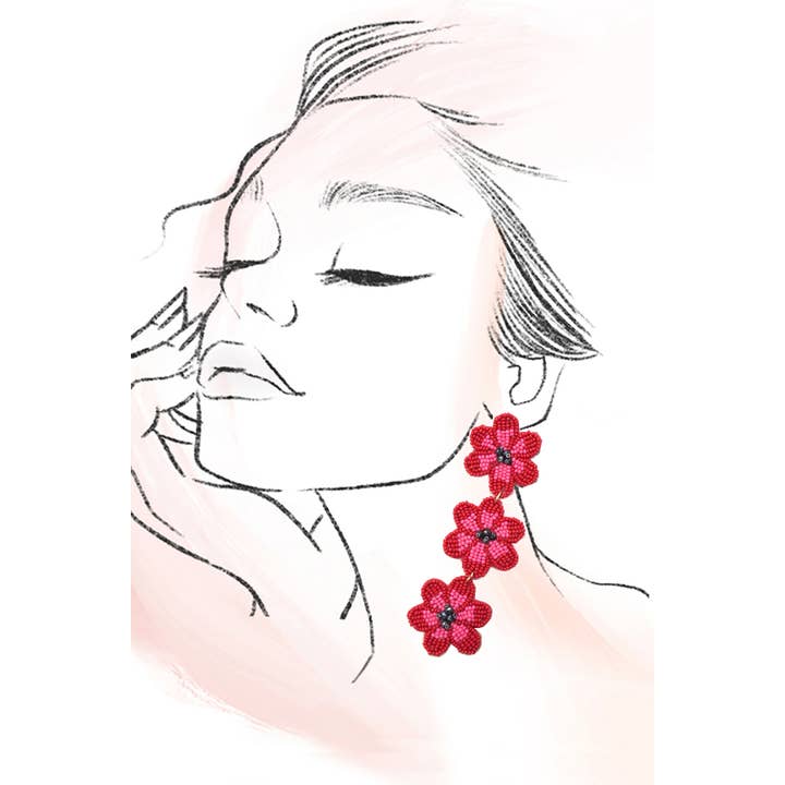 JOSSLYN by wall to wall – Brincos de argola por atacado – BRINCOS PENDENTES COM TRÊS FLORES E CONTAS 91E56472