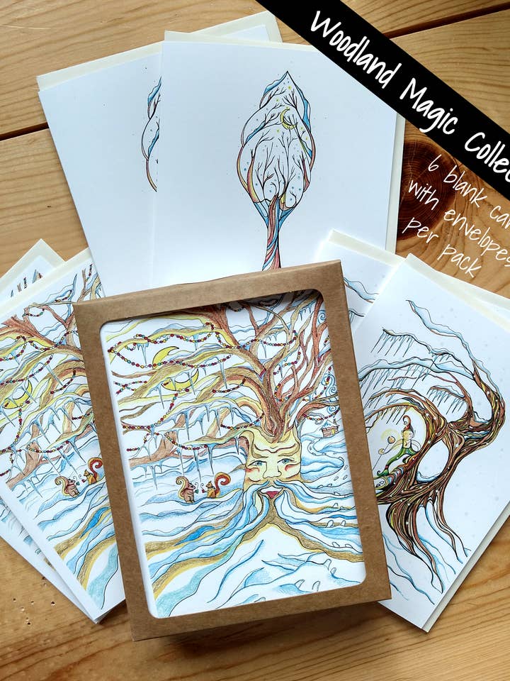 Woodland Magic Set (6 cards with envelopes, blank and boxed) for wholesale by Under the Ash Tree