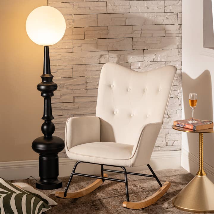 Urban Meuble - Wholesale Rocking Chair - Rocking chair off-white velvet EPPING SMALL VELVET BEIGE1