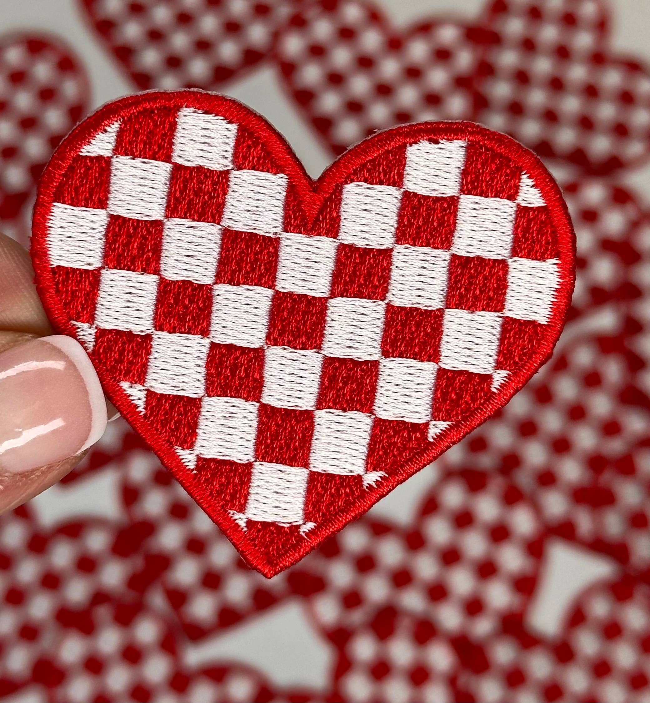Aloe and Milk Boutique - Wholesale Hat Accessory - Women's - Checkered heart, heart patch, checkered patch, game day11
