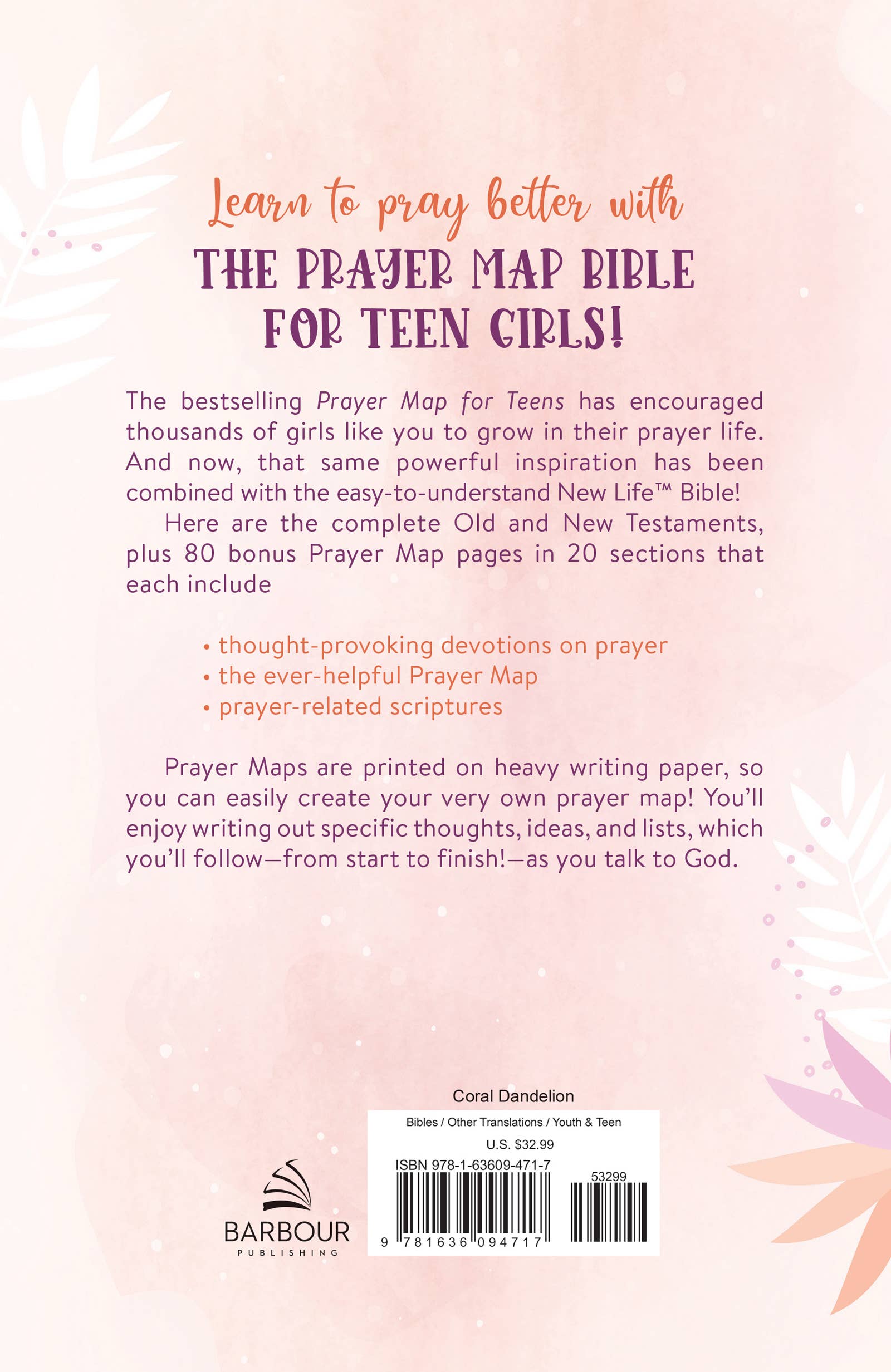 Barbour Publishing, Inc. - Wholesale Religion - The Prayer Map Bible for Teen Girls NLV [Coral Dandelions]4