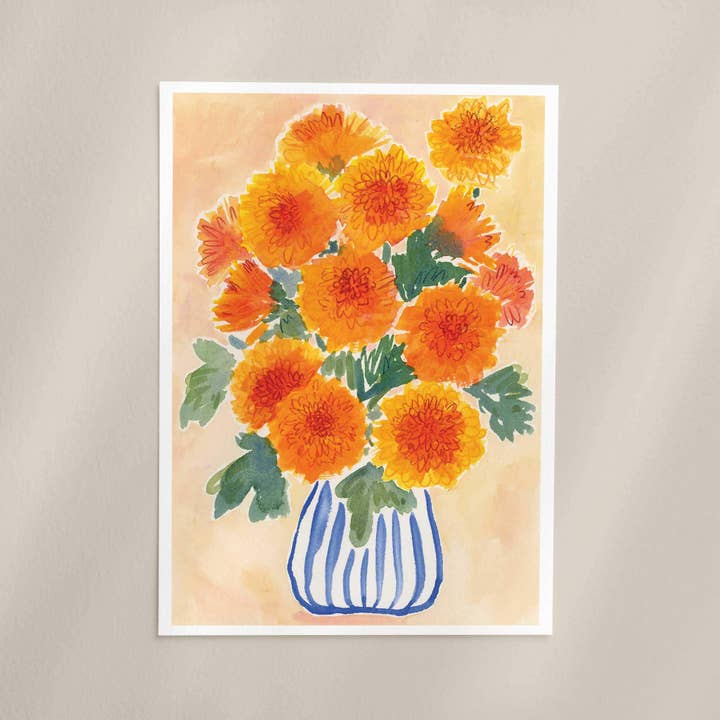 Jenny Vellacott - Wholesale Art Print - Flower Art Print Floral Painting Chrysanthemum Flowers1