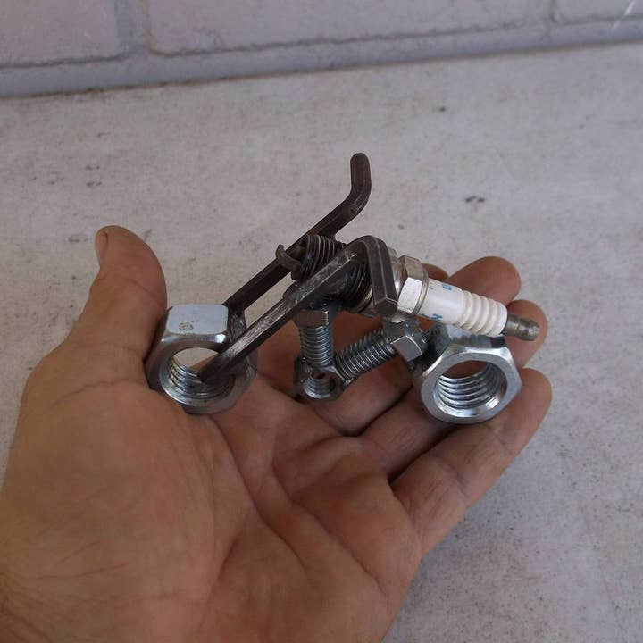 Creations Welded – wholesale Decorative tabletop object – Recycled Spark Plug Motorcycle4