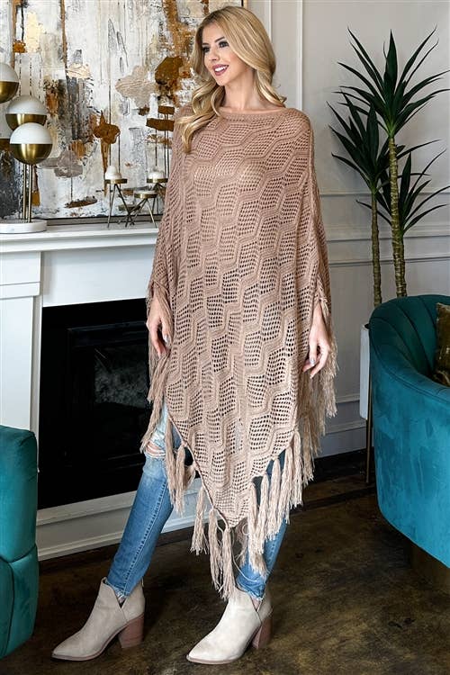 MYS Wholesale Inc - Wholesale Poncho - Women's - Knitted Net Wave Pattern Fringe Tassel Poncho10