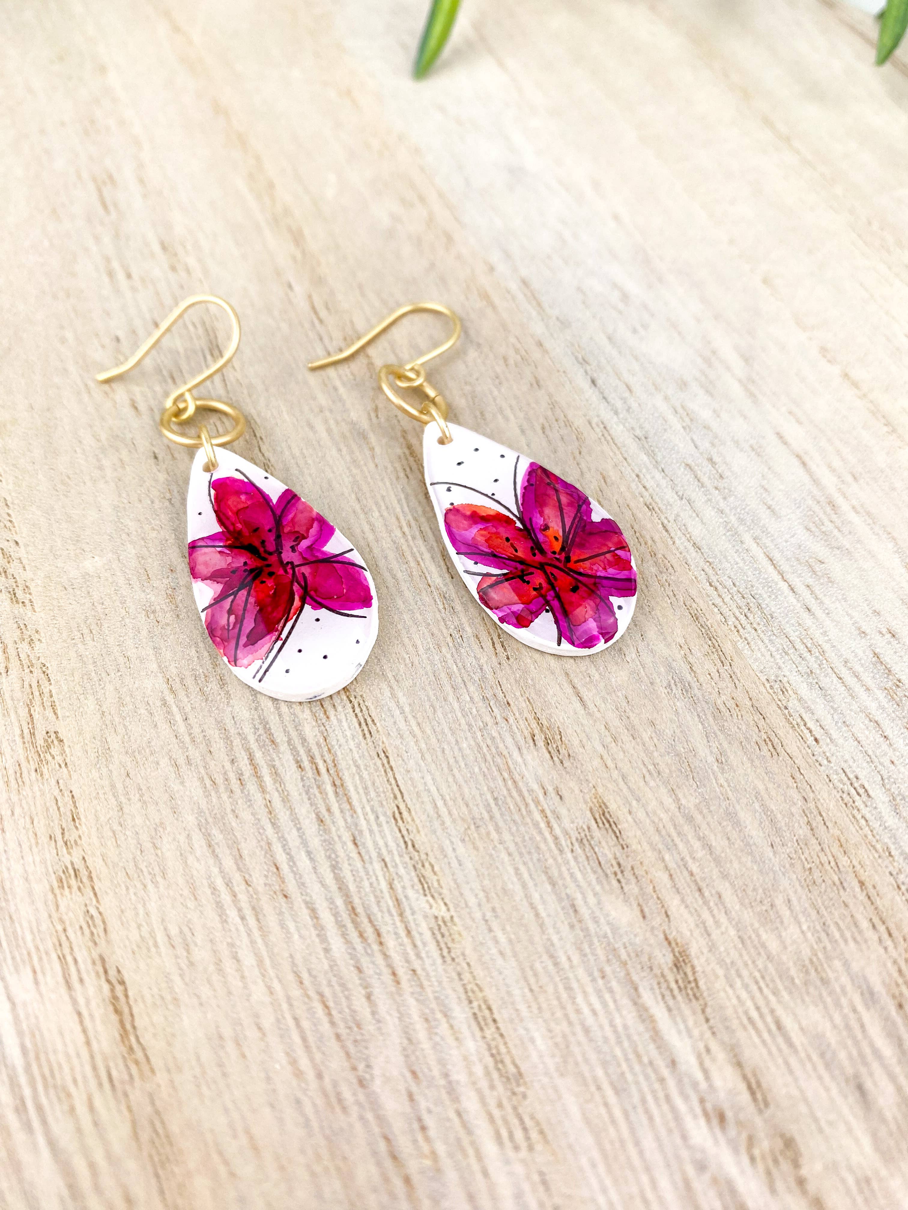 Light Shine - Wholesale Dangle Earrings - Hand Painted Sketchy Flower Clay Earring | Statement Drop11