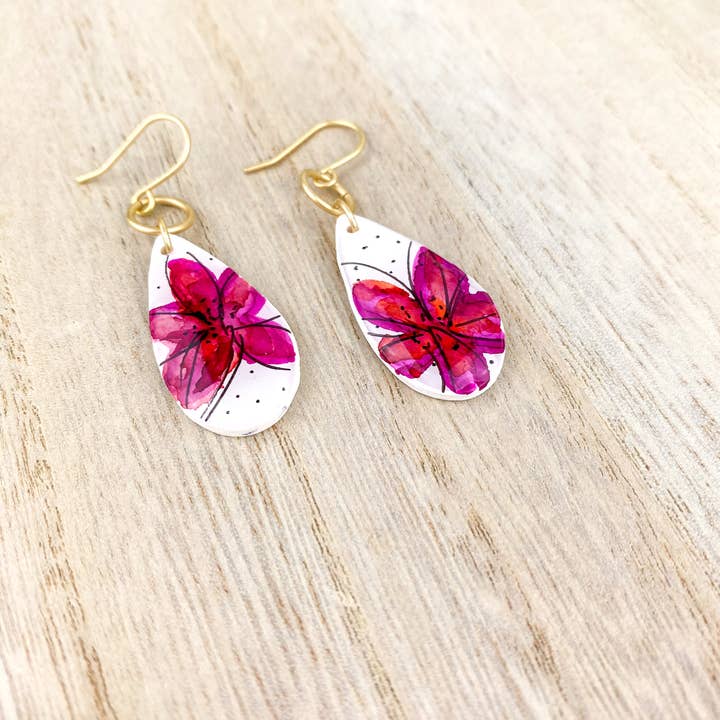 Light Shine - Wholesale Dangle Earrings - Hand Painted Sketchy Flower Clay Earring | Statement Drop11