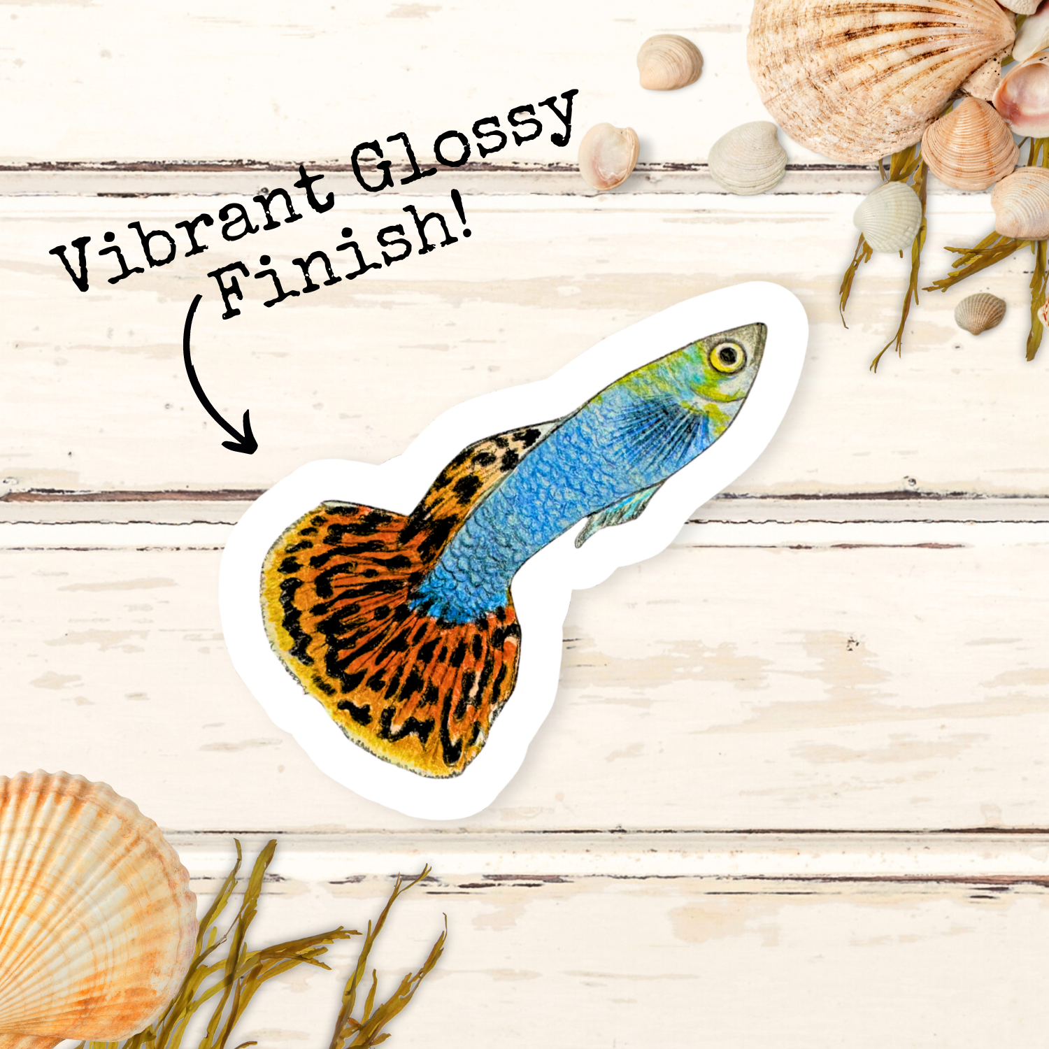 Fins and Frags - Wholesale Sticker - Handmade Guppy Sticker, for Fish & Aquarium Lovers 1