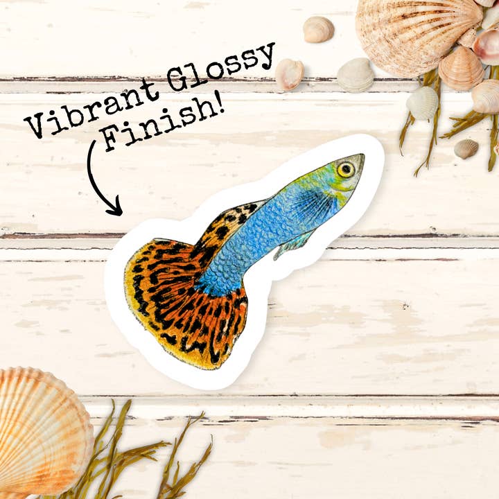Fins and Frags - Wholesale Sticker - Handmade Guppy Sticker, for Fish & Aquarium Lovers 1