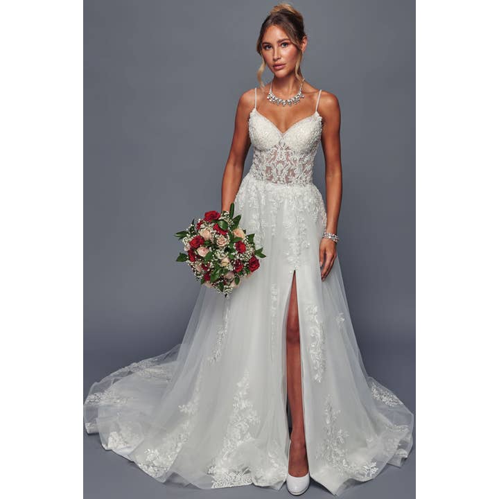 Ärmelloses A-Linien-Hochzeitskleid mit schmalen Trägern für den Großhandel von Babyfox Apparel