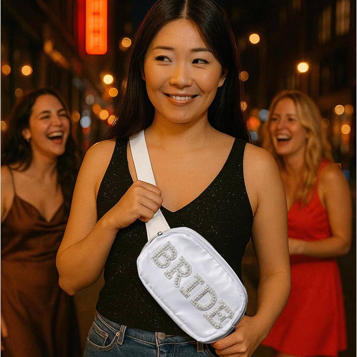 Funky Junque - Wholesale Belt Bag - Women's - Bride Fanny Pack with Pearl Lettering - White7