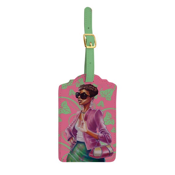 Conjunto de etiquetas de bagagem rosa e verde por atacado de African American Expressions