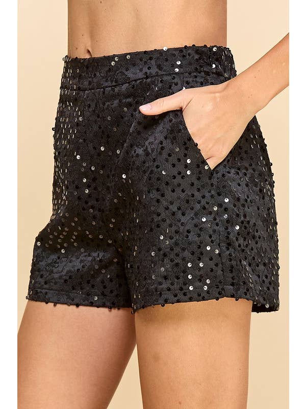 TCEC - Wholesale Shorts - Women's - CP10050-High Waist Elastic Band Sequin Shorts