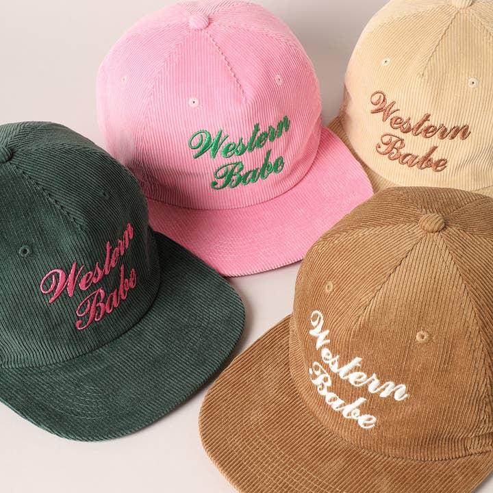 Fashion City - Wholesale Baseball Cap - Women's - Western Babe Letter Embroidered Corduroy Cap
