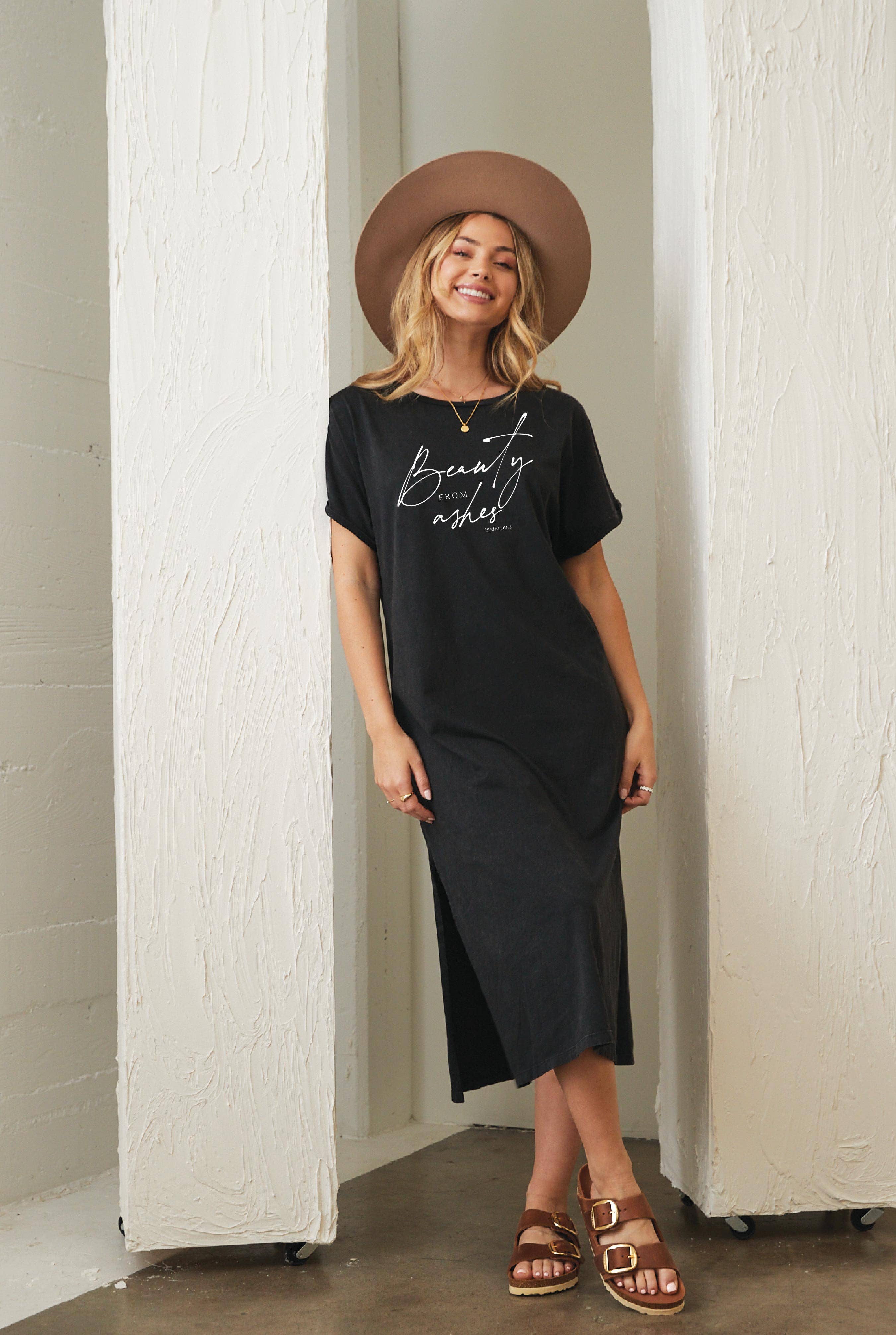 OAT COLLECTIVE - Wholesale Dress - Women's - BEAUTY FROM ASHES ISAIAH 61:3 Mineral Washed Graphic Dress8