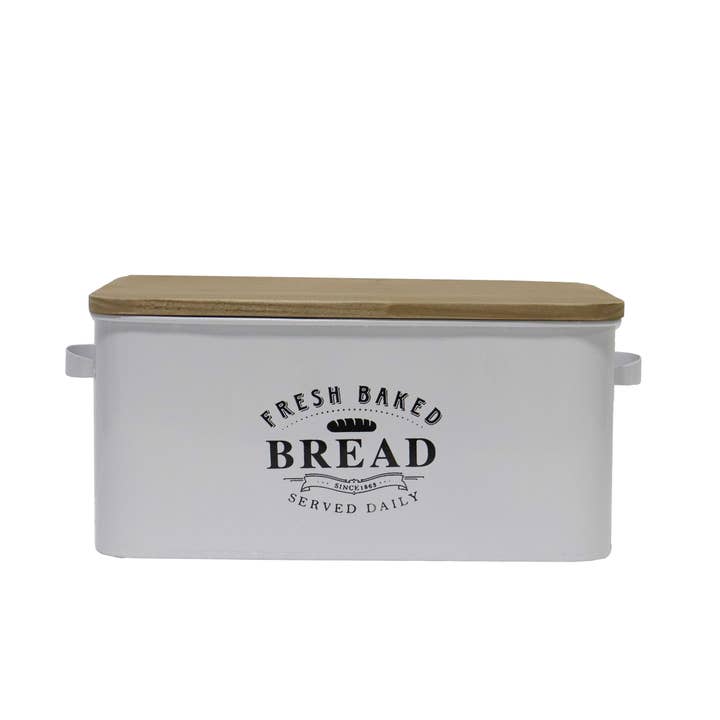 VIP Iron 15.75 in. White Fresh Baked Bread Box with Lid for wholesale by VIP Home & Garden