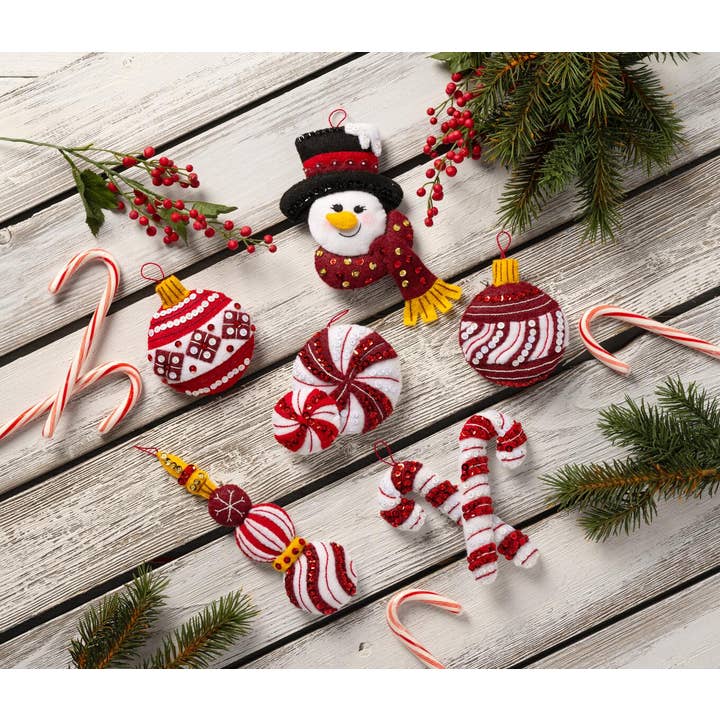 Plaid Crafts - Wholesale Craft Sewing Kit - Bucilla Snowman's Peppermint Collection 6 Felt Ornament Kit 2