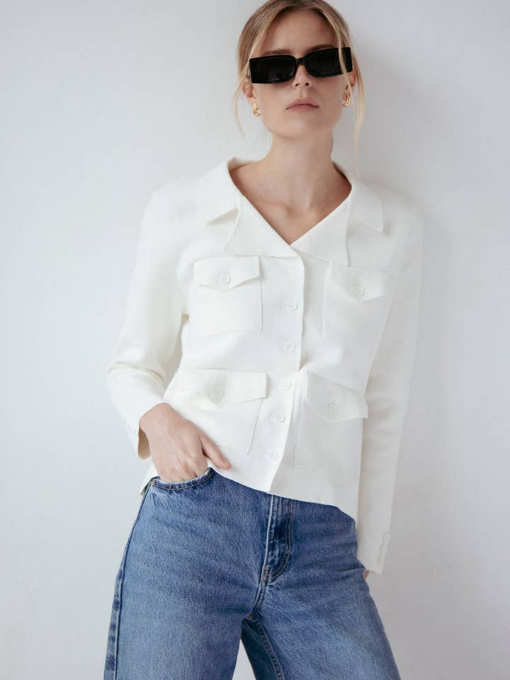 Cammi Knit Jacket Ivory for wholesale by Amanda Maria