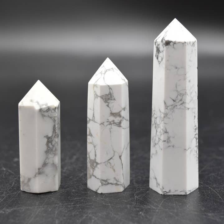 White Howlite Crystal Point Tower Wand - 3 Sizes for wholesale by Calder Crystals