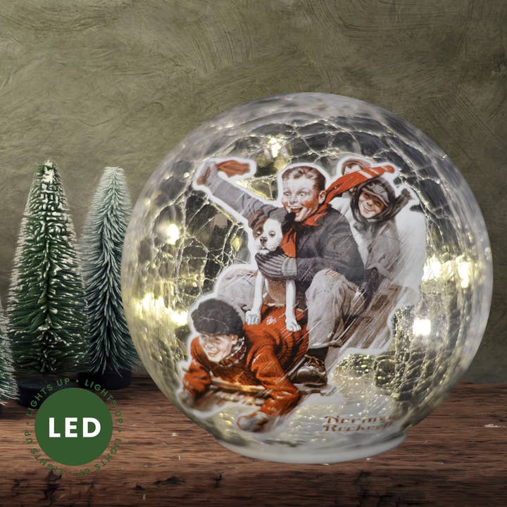 Norman Rockwell Crackle Glass Globe Lantern - Sled for wholesale by RCS Gifts