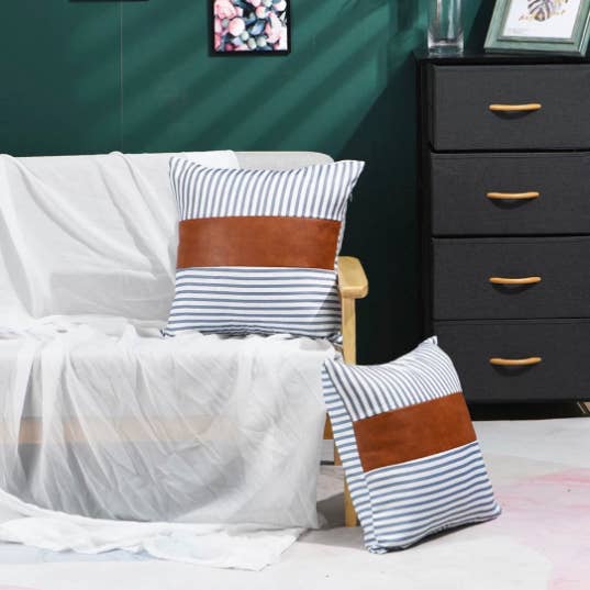 Delmar Decor - Vente Housse de coussin - Taie d'oreiller en coton et simili cuir 18x18 pouces