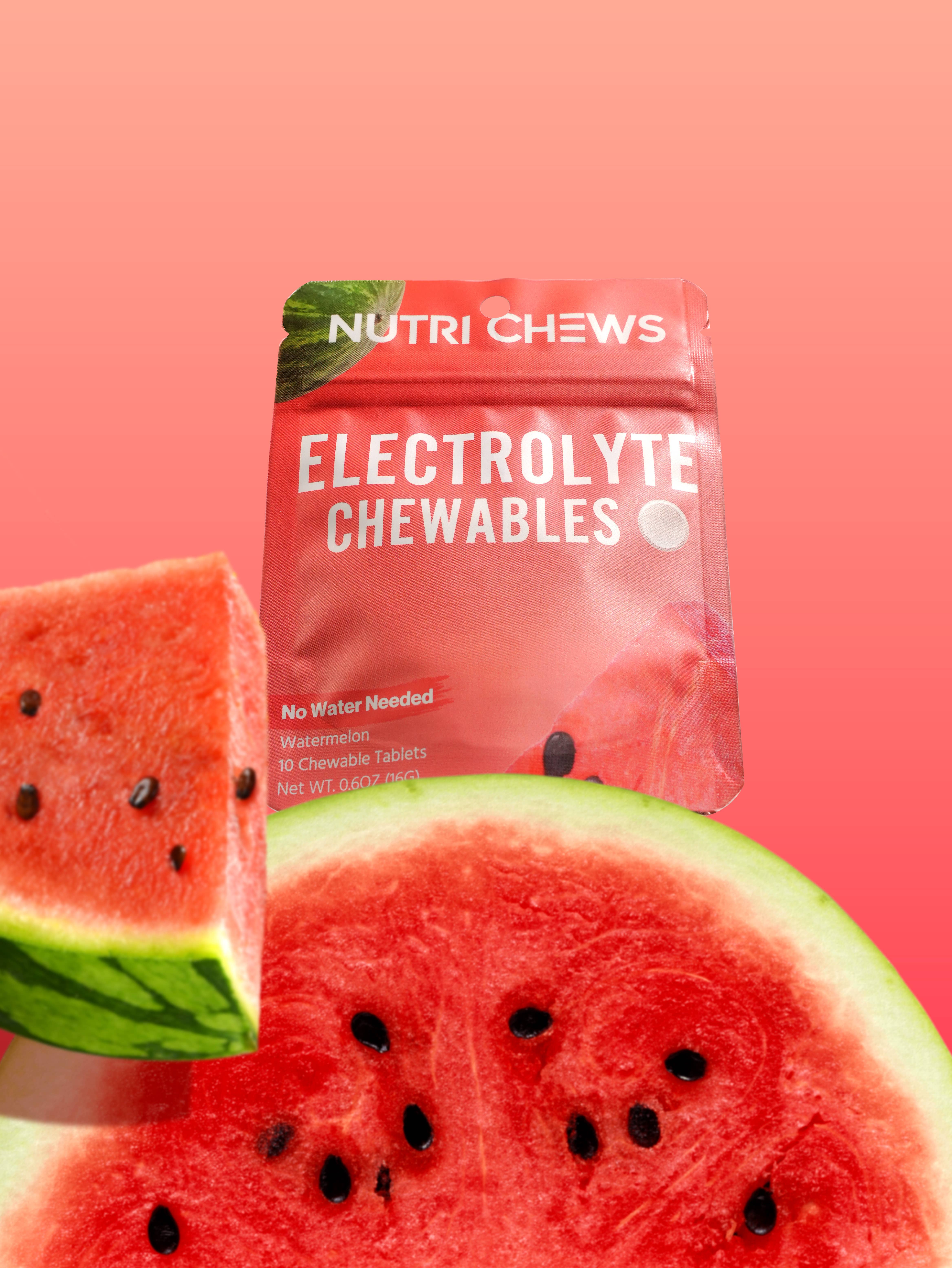 Nutri Chews – Großhandel Nahrungsergänzungsmittel/Vitamin zum Einnehmen – Watermelon Kaubare Hydrationstabletten – Kein Wasser erforderlich!
