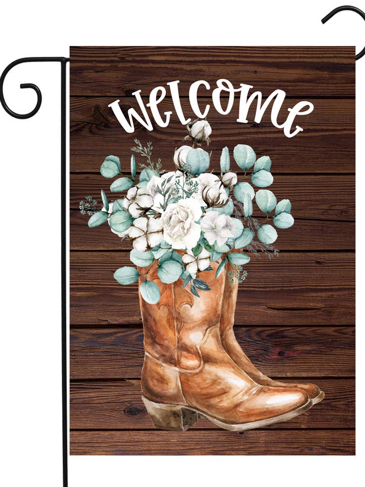 Welcome Cowboy Boots Garden Flag #G2324 for wholesale by Happy Cow Lawn Decor