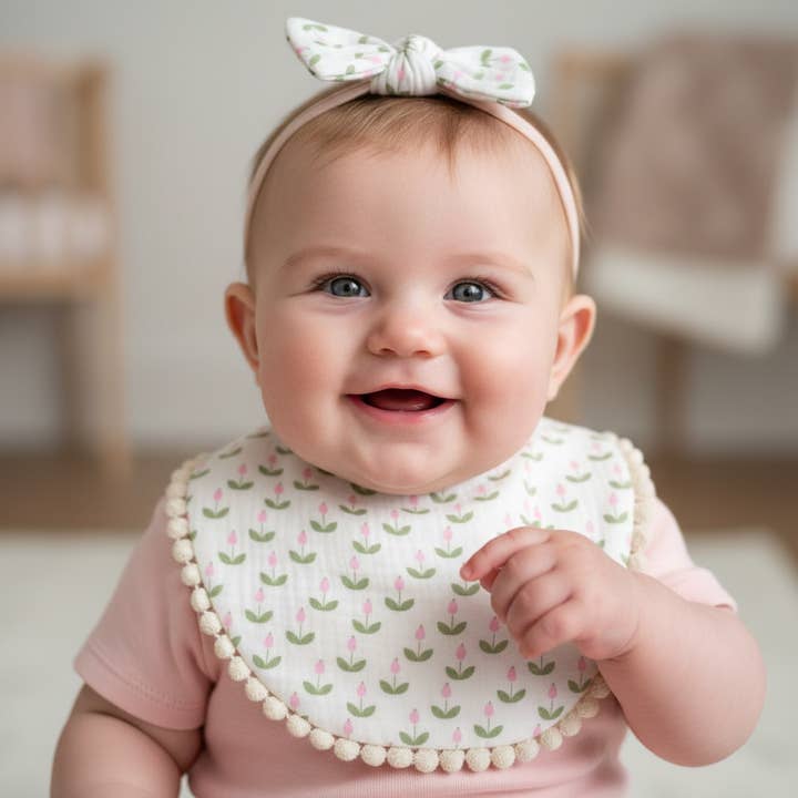 Tulpen-Lätzchen und Schleifenset für den Großhandel von Bow Beau Poppy