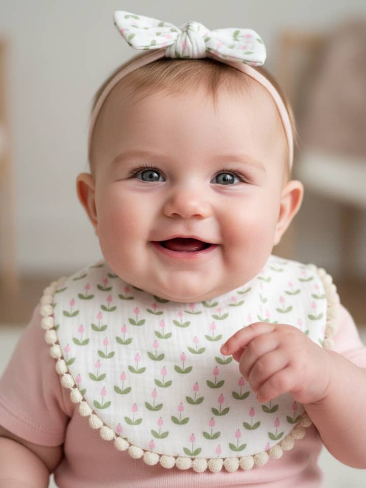 Tulips bib and bow set for wholesale by Bow Beau Poppy