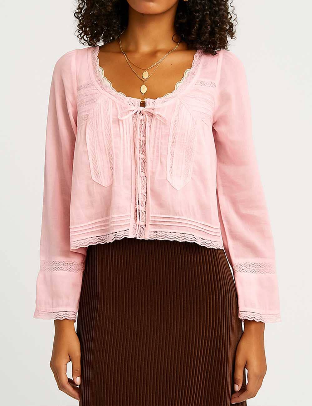 Sweetkama – wholesale Blouse – Women’s – Ladies U-Neck Lace Splice Hollow Out Blouse Top15